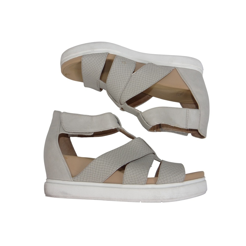 Dr. Scholl's Scramble Womens‎ 10 Gray Snakeskin Wedge Platform Sandals Sporty